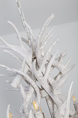 Lustre suspendu bois de cerf à 9 bras, luminaire blanc chic pour anniversaire de mariage - 6