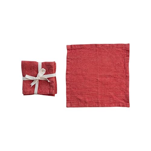 Creative Co-Op Stonewashed Linen Cocktail Napkins, Red, Set of 4