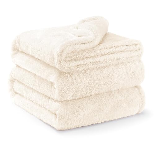 Image of Exclusivo Mezcla Plush Fuzzy Fleece Bed Blanket King Size, Super Soft, Fluffy and Warm Blankets for Couch, Bed, All Season (Ivory, 90x104 inches)