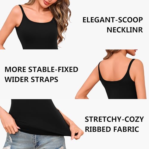 Totatuit Women Scoop Neck Ribbed Tank Tops 3 Pack Camisole Top Fitted Basic Layer Undershirts (Black, White, Nude) X-Large — view 6