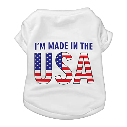 Made in The USA Dog T-Shirt - American Patriotic Dog Shirt - Best Design Dog Clothing - White, XL