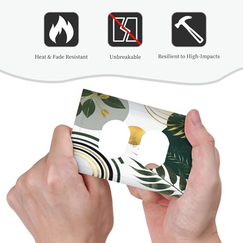 Decorative Outlet Covers Boho Green Leaves Bohemian Gold Sun 1 Gang Duplex Light Switch Cover Plate Wall Plates for Electrical Outlets Switchplate Faceplate for Home Decor