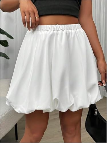 Women's Elastic Waisted Bubble Mini Skirt Ruffle A Line Loose Fit Y2K Short Skirts2