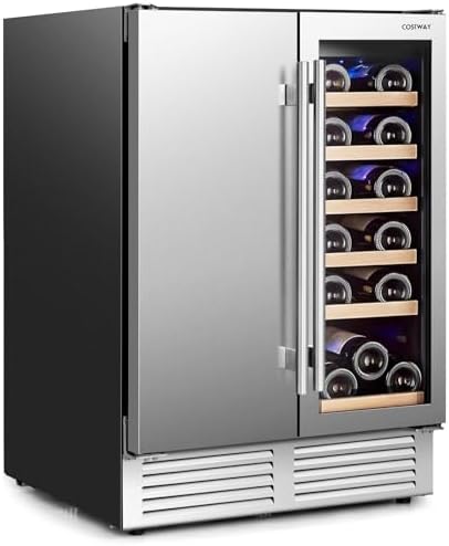 COSTWAY Wine and Beverage Refrigerator, 24 Inch Dual Zone Under C...