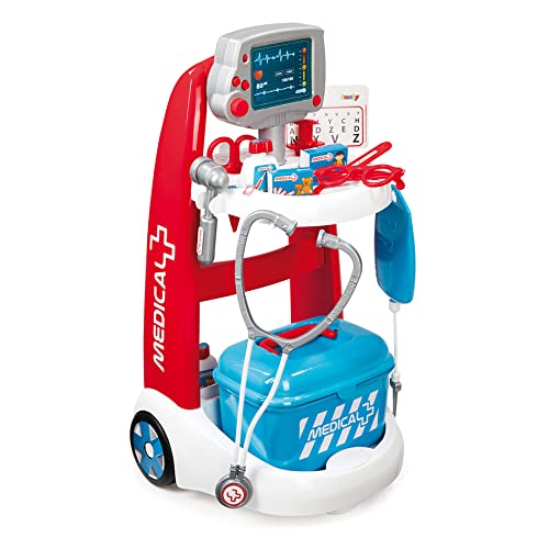 Smoby- Carrito Médico Electrónico, Juguete de Imitación, Efectos de Sonidos Realistas, 16 Accesorios, para Niños a Partir de 3 años