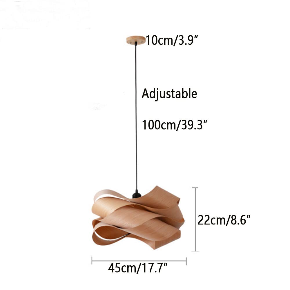 CMBSSTFC Lampy wiszą Oprawa sufitowa z forniru naturalnego drewna - Żyrandol ze spiralnym abażurem o średnicy 45 cm i wiszącą diodą LED, zapewniający niepowtarzalność i styl