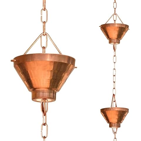 Monarch Rain Chains 17002 Siam Cup Rain Chain Replacement Downspout for Gutters, 8-1/2 Feet Length, Pure Copper Cover
