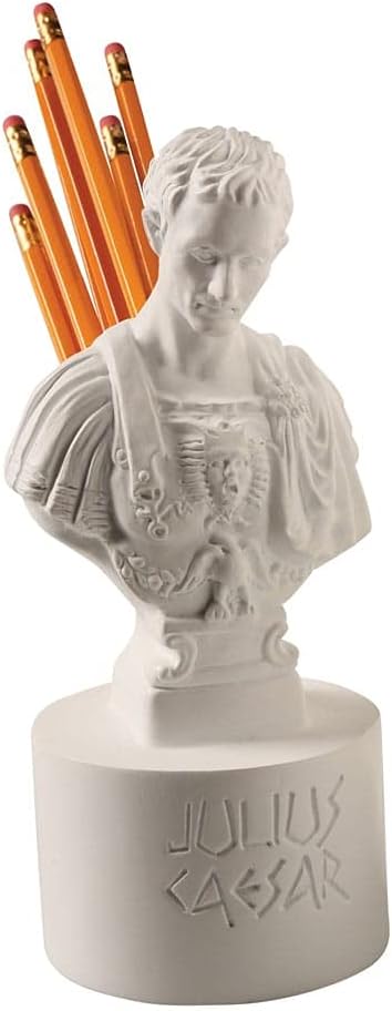 WHAT ON EARTH Julius Caesar Pencil Holder Stab Back Ides of March Pencil Holder for Desk, Roman Bust Statue with Back Stabbed Holes