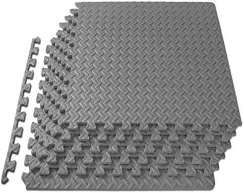 ProsourceFit Exercise Puzzle Mat ½ inch, 24 SQ FT, 6 Tiles, EVA Foam Interlocking Tiles Protective and Cushion Flooring for Gym Equipment, Exercise and Play Area, Grey