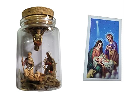 1 Krippe komplett in Glocke Glas Höhe 7 cm Durchmesser 3,5 cm Basis...