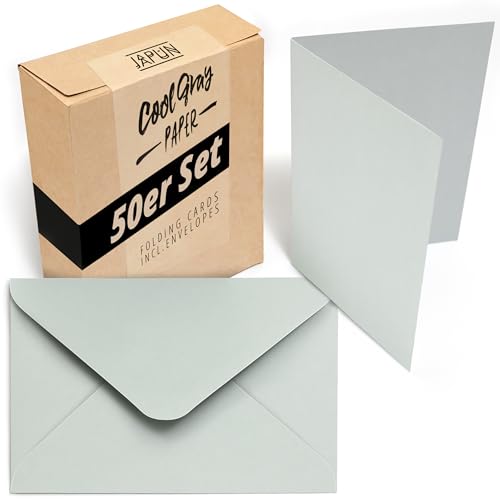 Japun - Juego de 50 tarjetas plegables et sobres, cartas plegables para diseñar, etiquetar o imprimir - DIN A6 / C6 - gris 🔥
