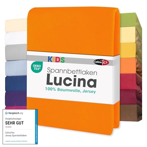 Lucina Baby Kids Lenzuolo Elasticizzato Lettino Letto per Bambini Cotone 3er-Set 60x120-70x140 cm Arancione