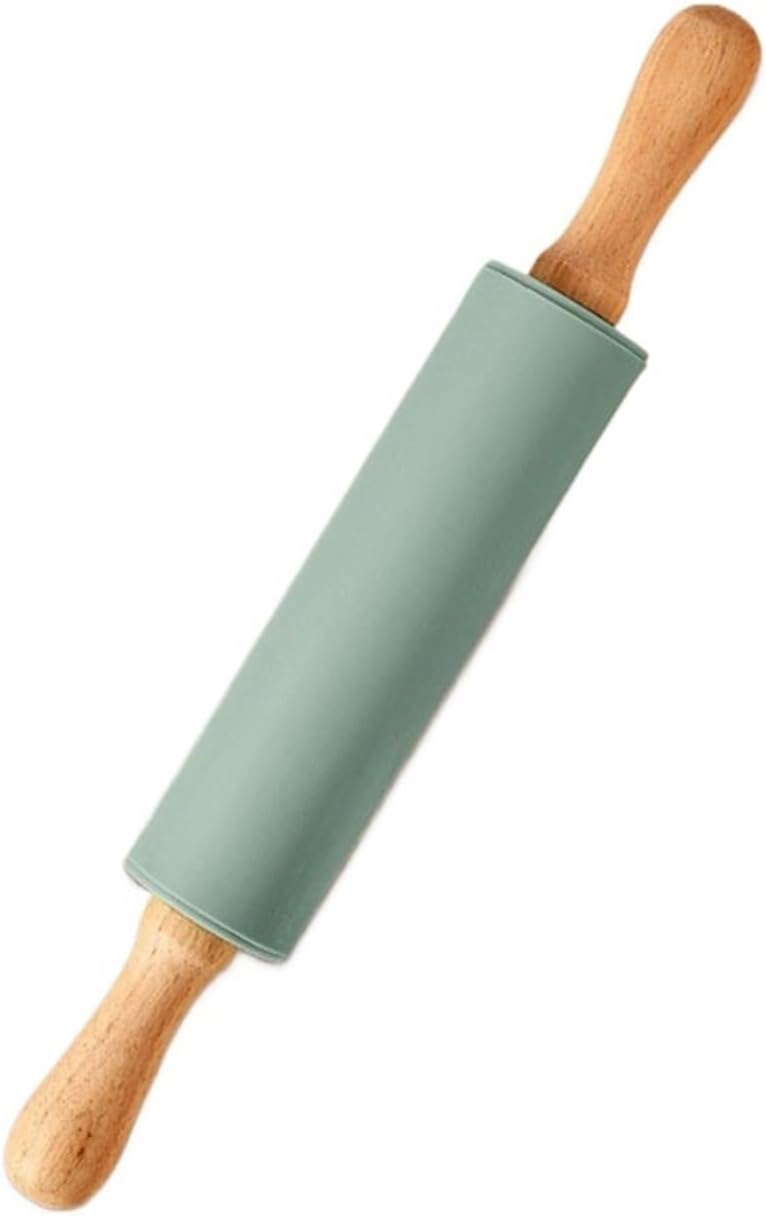 Silicone Measuring Kneading Pad Set Household Rolling Pin Dough Large Thick Non-slip Non-stick Bottom Baking Tool(Rolling pin green)