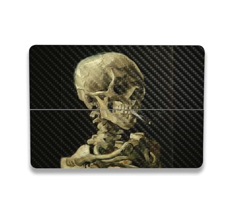 Image of MightySkins Carbon Fiber Skin Compatible with Microsoft Surface Laptop Studio 2 (2023) Full Wrap Kit - Skull with Cigarette | Protective Durable Textured Carbon Fiber Finish | Made in The USA