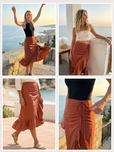 Jupe maxi pour femme taille haute froncée pour l'été - 5