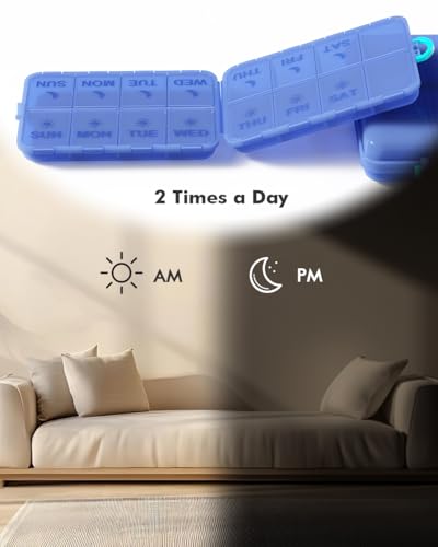 Image of Pill Organizer Travel Medicine Case - Travel Pill Case with Etched Labels, Daily Travel Medicine Case Holder
