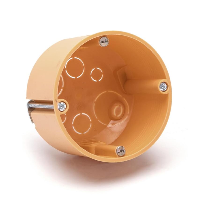 Caja empotrada para interruptor de 1 llave, compatible con estándar alemán, color naranja, ideal para instalaciones eléctricas en hogares.