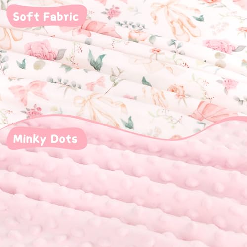 Image of GFU Baby Blanket for Boys and Girls, Soft Minky Infant Receiving Blanket with Dotted Backing Double Layer, Newborn Toddler Bed Blanket with Pink Flowers, 30 x 40 Inch