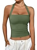 REORIA Halter Tops for Women Summer Sleeveless Going Out Outfits Y2K Trendy Cute Crop Tank Top Clothes Green Small