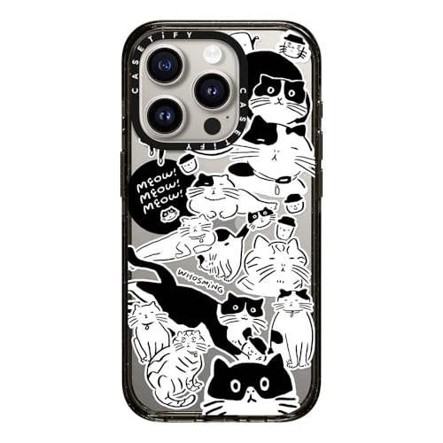 CASETiFY �C���p�N�g iPhone 15 Pro �P�[�X [MIL�K�i���� (4x MIL-STD-810G) / 2.5m����̗����������N���A] - Meow! Meow! Meow! - �N���A �u���b�N