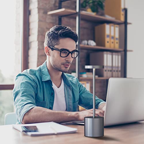 Tbbga Led Cordless Table Lamps Set Of 2, Portable Rechargeable Battery Powered Lamp, 3 Color Stepless Dimmable 5000Mah Metal Battery Table Lamps,Table Light For Outdoor/Patio/Restaurant/Home. (Grey) #TOP2