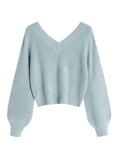 Image of ZAFUL Women's Cropped Sweater V-Neck Long Sleeve Pullover Jumper Knit Top
