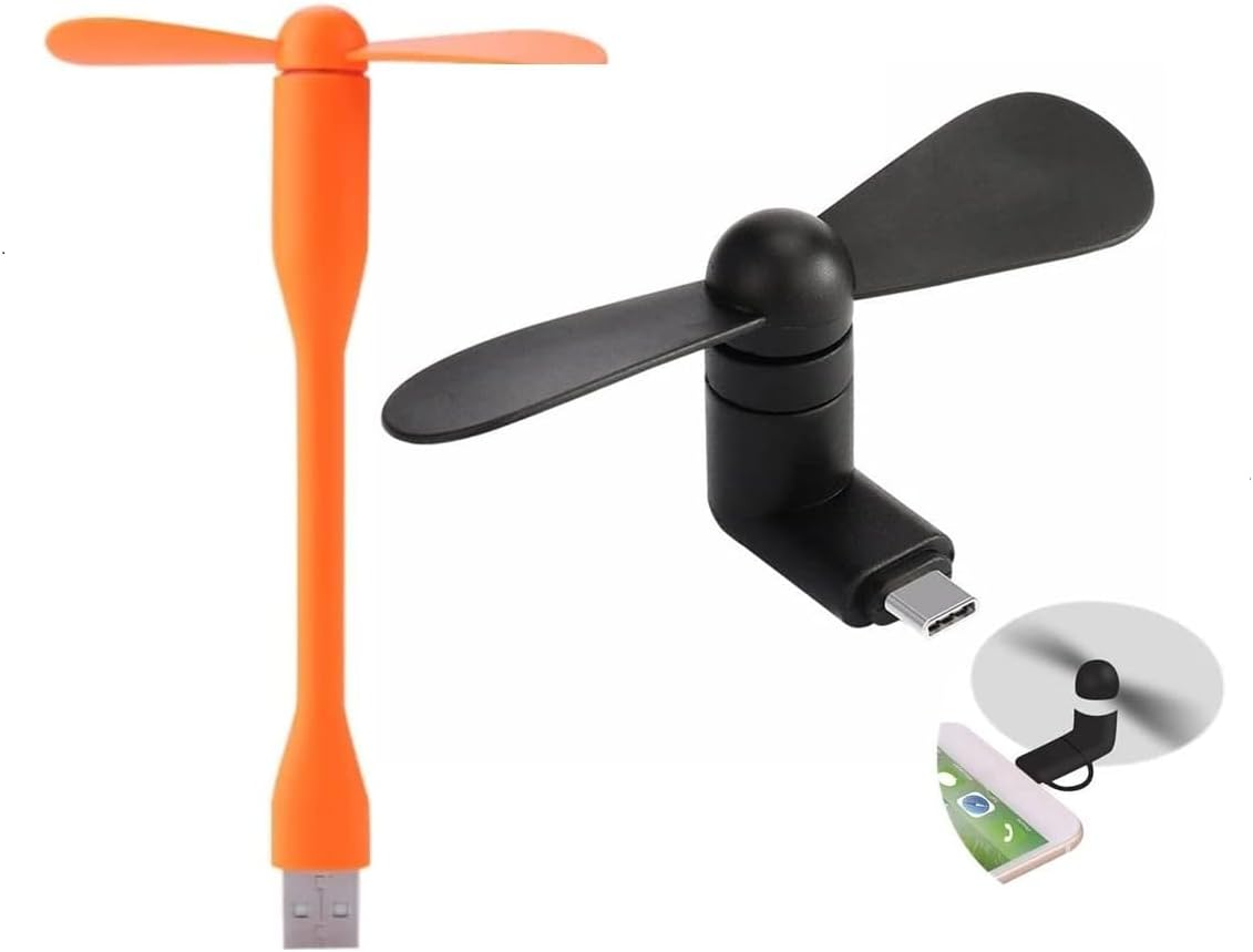LYXMAD B-23 Mini Type-C Fan & Portable Mini USB Dragon Fan with 2 Leaf Portable Cooling Fan Flexible Cooler Connect with Laptop, Smartphone, Powerbank, USB Adapter/Hub & Mobile with OTG-Multicolour