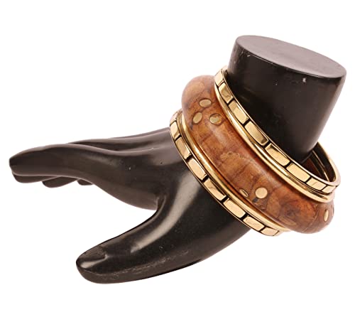 Image of Touchstone wood bracelets for women bangle wooden jewelry handmade artisan bangles natural handcrafted brown olive stylish chunky boho bohemian bracelet brass metal inlaid woods stackable