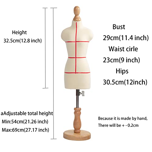 Lavandeform Female Dress Form Mannequin(Not Full Size Body Height 12.8 Inch For Sewing, 1/3 Size Female Tailor Dressmaker Dummy For Pattern Making Fully Pinnable Mannequin With Wooden Stand (1/3) #TOP3