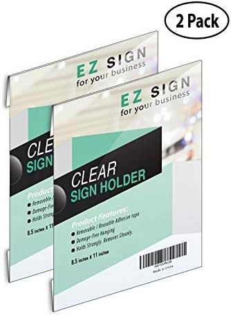 EZ Universal Wall Mount Sign Holder, Reusable & Washable Tape; Plastic & Clear; 8.5 x 11 inch; Horizontal & Vertical Paper, Document, Menu,Office Poster Holders, Ad & Flyer Display; Picture Frame
