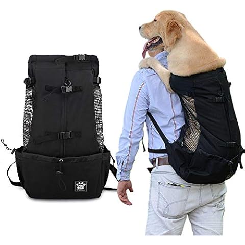 Woolala Dog Backpack Carrier Rucksack Puppy Head Out Front Pack with Waterproof Lining, Small Pet Travel Bag (XL-, Black) Cover