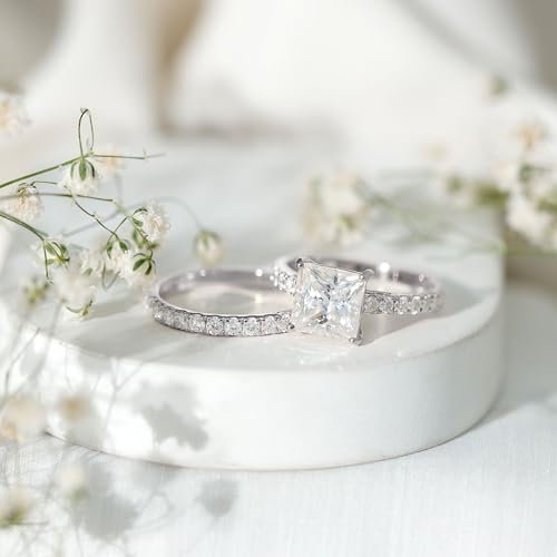 Certified Moissanite Bridal Ring Set, D-Vs1 Quality, 8 mm Princess Cut Moissanite Wedding Ring Set3