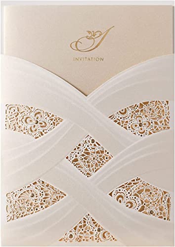 FLZOPYNE 50X Kits Cartes Invitations De Mariage Découpé Ivoire Creux Fleur Papier Cartonné mariage mariée Fête Cover