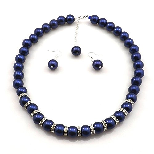 Millennium Design Large Faux Blue Pearl Necklace and Earring Set