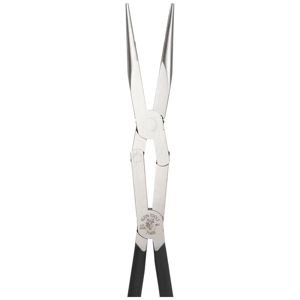 Klein Tools 71400 Pinze a becco lungo, ganasce zigrinate angolate, doppio rivetto, portata estesa per accesso allo spazio stretto, 33 cm