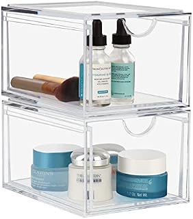 Acrylic Stackable Drawer Organizer, Clear Drawer Organizer Bins, Makeup Organizer for Vanity, Kitchen Cabinet, Bathroom, Fridge Organization, Bedroom - 2 Pack