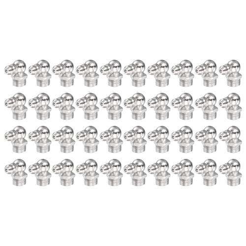 Image of uxcell Nickel-Plated Iron 90 Degree Grease Fitting M10 x 1mm Thread Hydraulic Grease Fitting Accessories, 40Pcs
