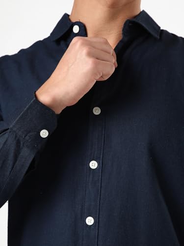 Image of Urbano Fashion Men's Linen Blend Full Sleeve Relaxed Fit Casual Solid Shirt