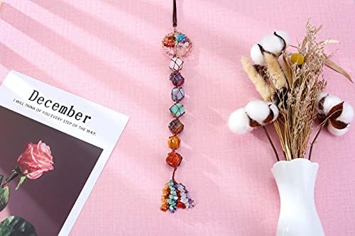 Jovivi Tree of Life Chakra Healing Stones Crystals Ornament Car Hanging 7 Chakras Reiki Gemstones Window Garden Wall Hanging Feng Shui Good Luck Yoga Meditation Home Decoration Gifts