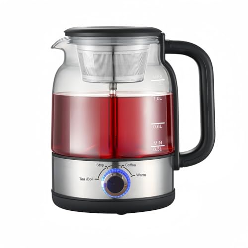 Deerou110V全自動ティーメーカー コーヒーメーカー 1.2L 電気ケトル 紅茶ポット ガラス電気急須 保温設定 沸騰後自動停止 フィルター掃除可能 ティーフィルター付き ブラック (ブラック)