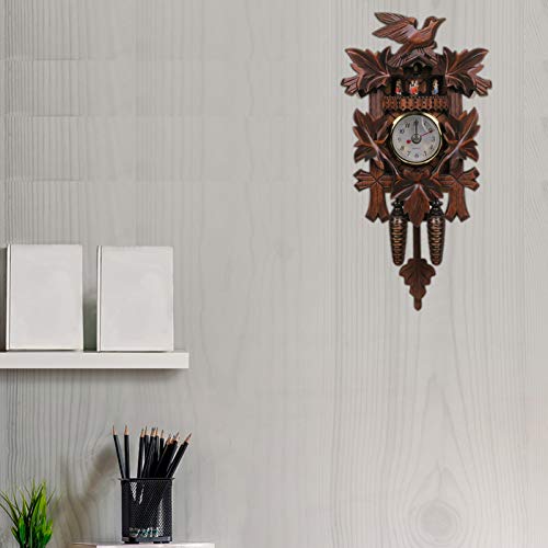 Veemoon Vintage Clock Cuckoo Wall Clock Swing Coo Coo Vintage Clock, Wooden Hanging Clock With Flying Bird& Maple Leaves For Home Office Wall Decoration/Without Battery Kuku Clock Retro Wood Clock #TOP5
