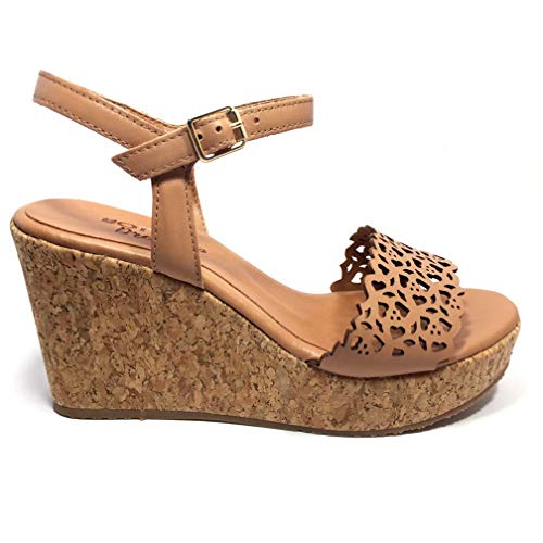 Sandália Bottero Anabela Dreams de Couro Laser - Amendôa - 34