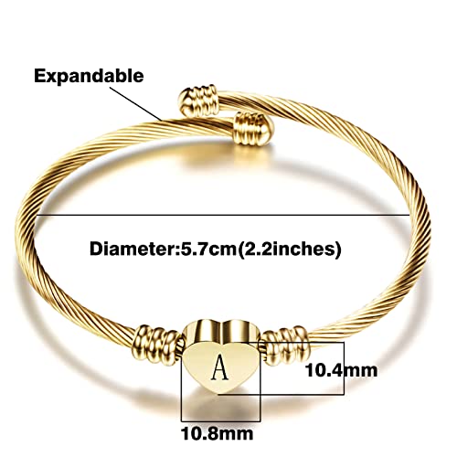 LSxAB Initial A-Z Letter Gold Cuff Bracelet Heart Personalized Name Expandable Bangle Bracelets for Women Girls Birthday Gift - Image 3