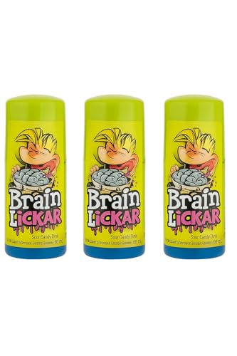 Brain Lickar Sour Liquid Roller Sweets 3 Pack Assorted Flavours (Blue Raspberry & Strawberry 60ml Each) Tangy Kids Treats Fun Roller Candy Mess-Free Confectionery Bobzo