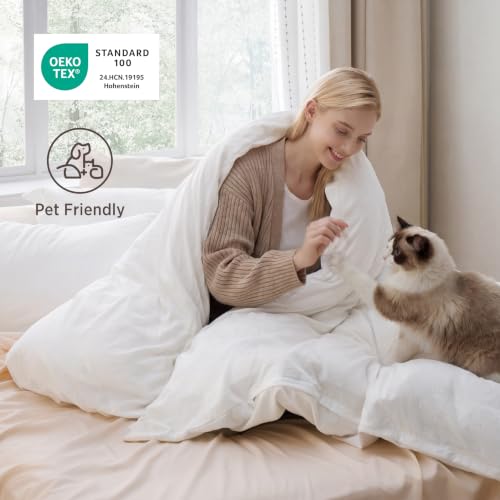 Image of Bedsure Prewashed Duvet Cover King, Cotton-Like Soft Bedding Set, White