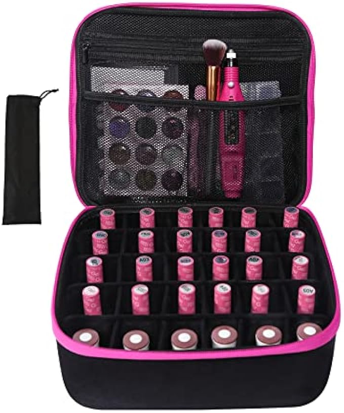 Nail Polish Organizer, Nail Polish Storage Case Holds 30 Bottles ( 15ml - 0.5 fl.oz ), Hard Shell Nail Polish Organizer Bag Fits Manicure Accessories, Nail Polish Holder Comes with Adjustable Dividers