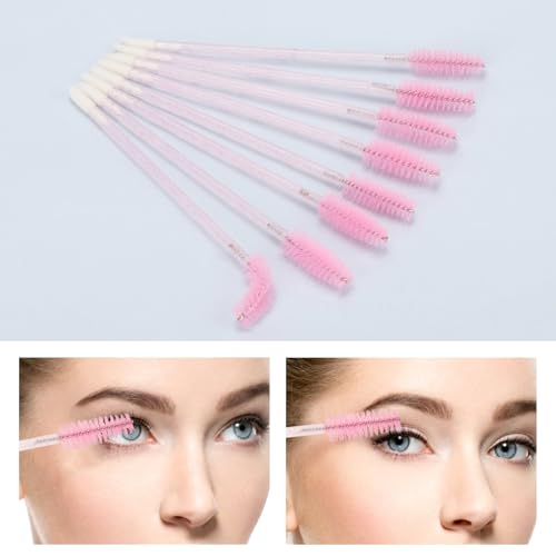 Image of 300 Pcs Disposable Mascara Wands Dual Ended Eyelash Brush Lip Brush, Pink Lipstick Applicator Eyebrow Spoolies Brush for Eyelash Extensions