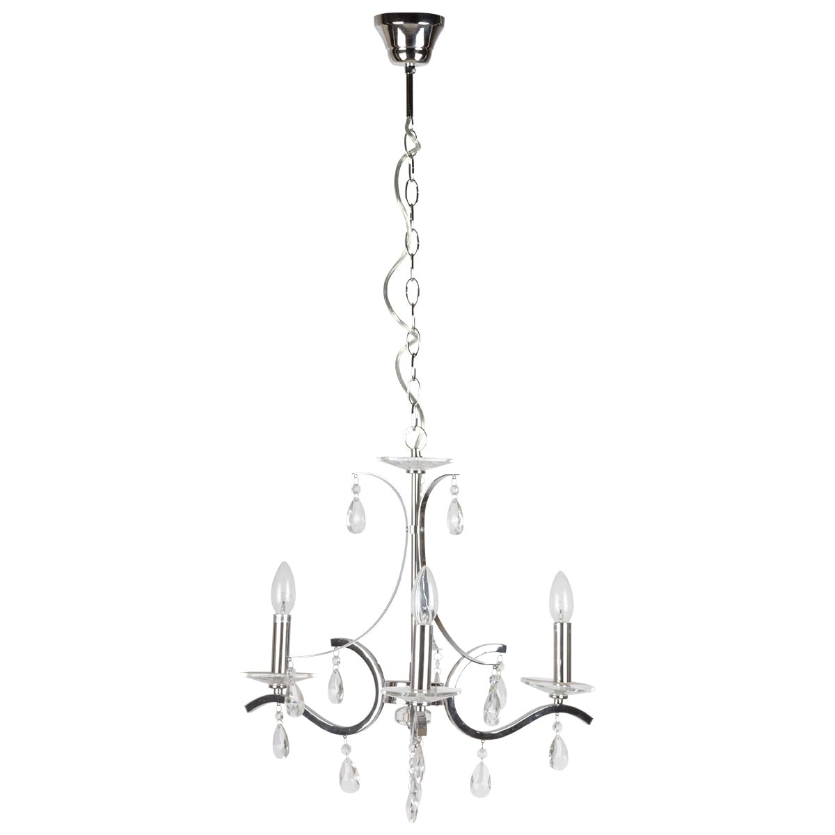 Tekled Chrome,Clear Elegant Chrome Chandelier Ceiling Light With Crystal Beads | E14 Fitting | Modern Minimalist Design Decorative Lighting | For Living Rooms Dining Halls Hallways | 3 Candle (Bulb Not Included)