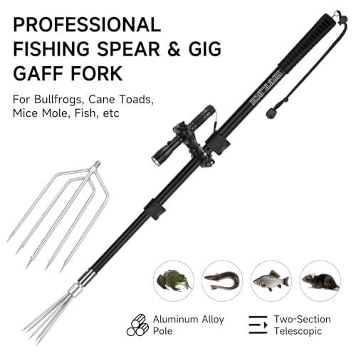 SAN LIKE Fishing Harpoon Spear Gaff Gig Gaff Fork Hook for Frog Toad Cane Bullfrogs Bufo Flounder Ice Fish Mole Remove Trap Catching Tool (Grey, 4FT)