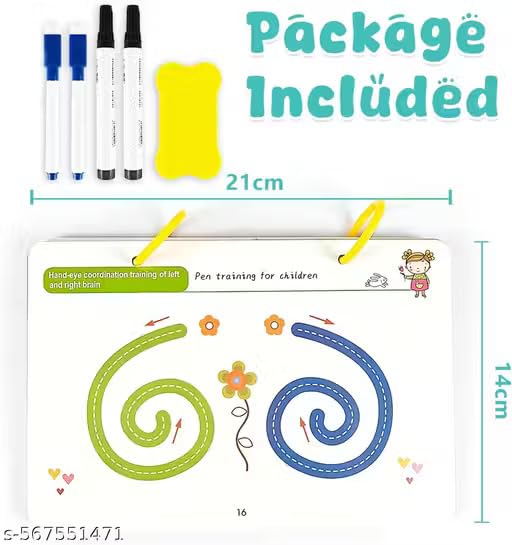 Image of Reusable Magic Tracing Workbook for Kids (Ages 3-8) |Practice Letters, Numbers, Shapes Lines with Disappearing Ink |Preschool Handwriting Pen Control Learning Book (32 Pages, 4 markers)